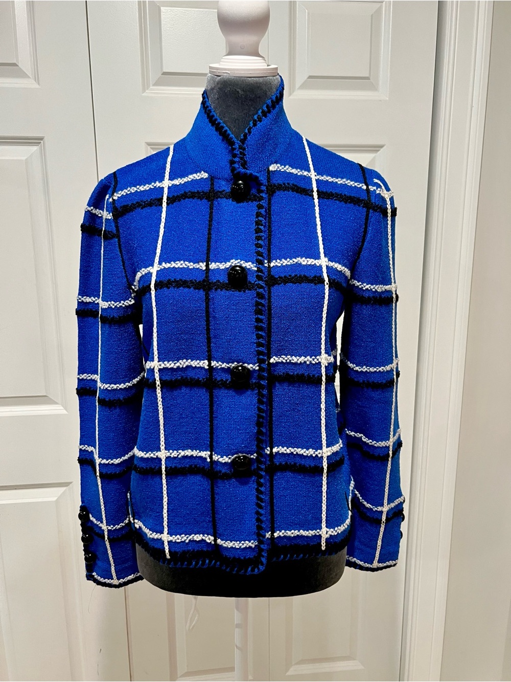 MRK DESIGNS Blue Plaid Knit Button-Front Jacket